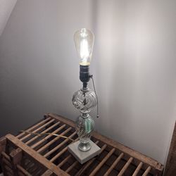 Reconditioned vintage farmhouse clear pressed swirl bubble glass table lamp