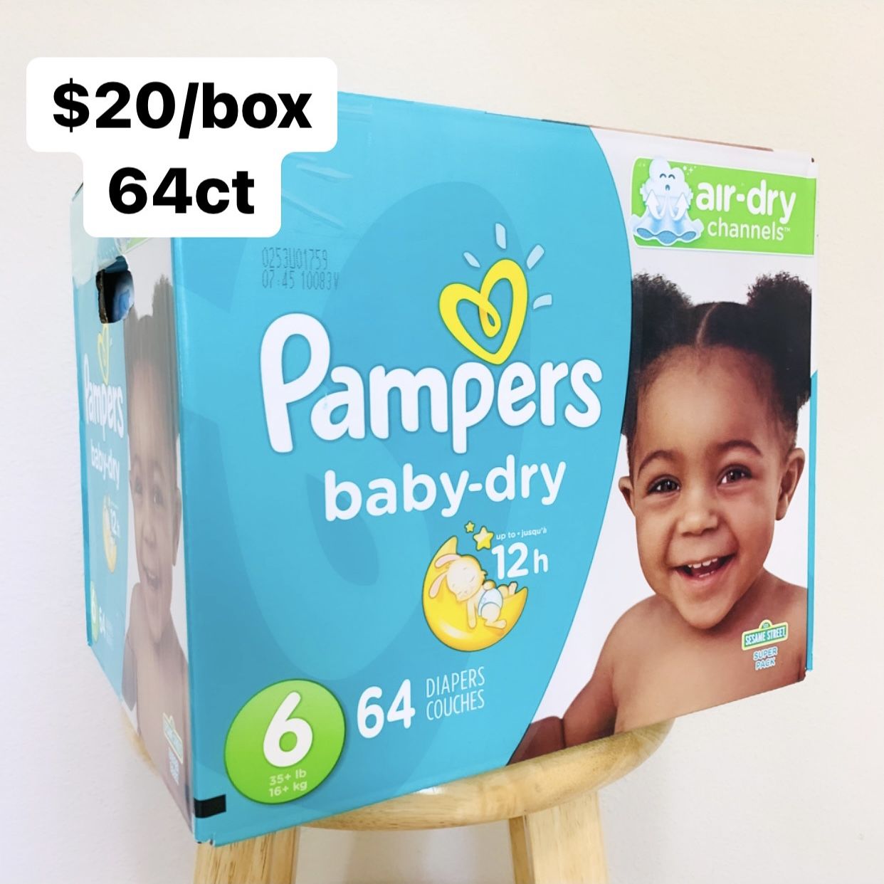 Size 6 (35+ lbs) Pampers Baby Dry (64 baby diapers)