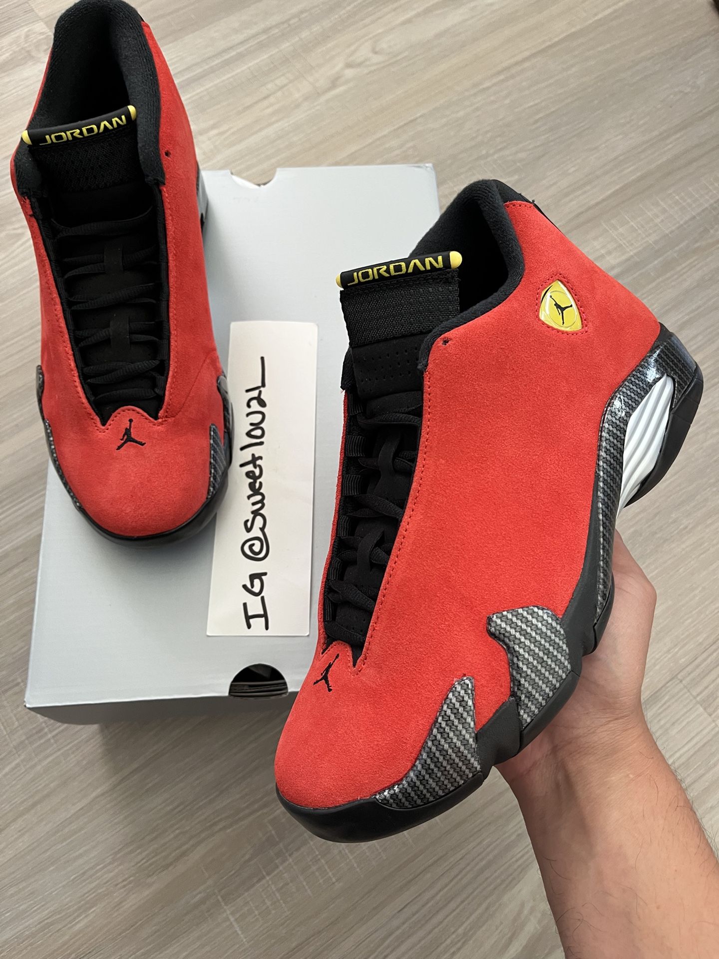 Jordan 14 “Ferrari” Sizes 9, 10, 11 - $340