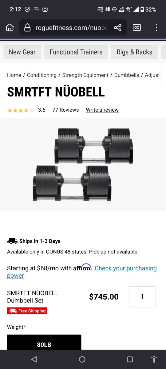 80lb Smrtft Nuobell Adjustable Dumbbells With Titan Fitness Stand--