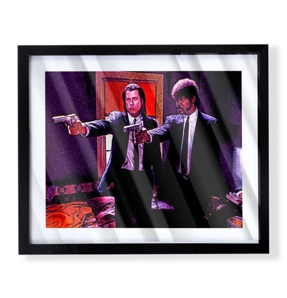 Pulp fiction custom art piece of Jules and Vincent in black frame