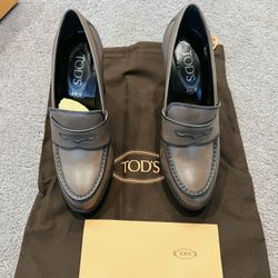 TOD’S Women’s Leather Penny Loafers with Block Heel – Made in Italy (Size 36)