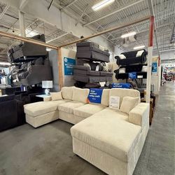 Ivory corduroy Double chaise sectional sofa 