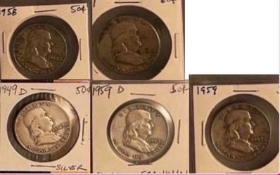 5 Franklin Half Dollars