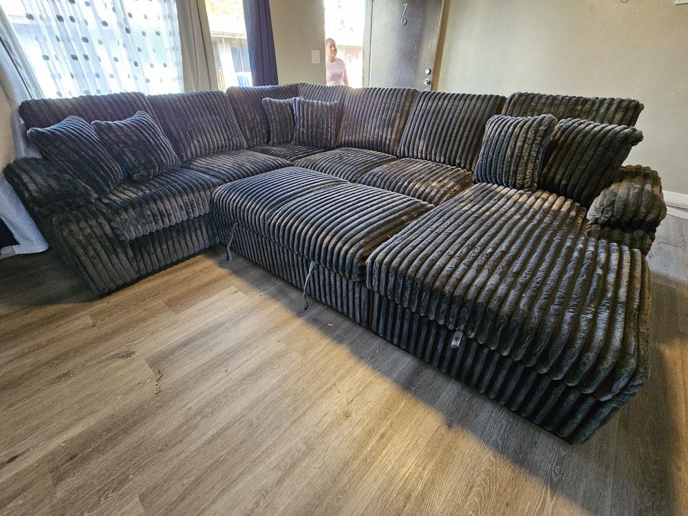 Sectional Pull Out Bed Soft Corduroy XL Size W/ Storage CHAISE $1399