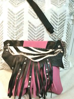 Pink and Black Leather Crossbody Handbag Purse New