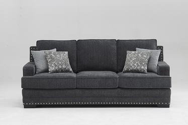 DARK GRAY Chenille Fabric Sofa w/ 4 Pillows