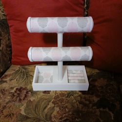 White/ Pink .wooden Jewelry  Holder $25