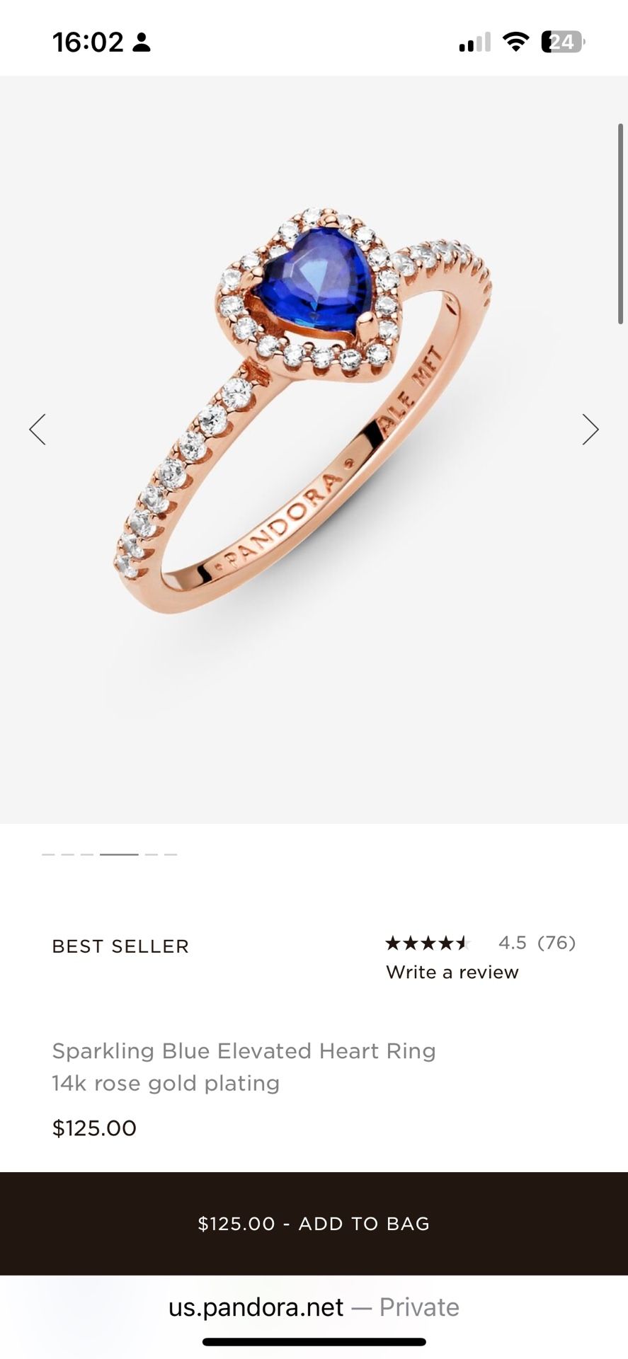 Pandora-Sparkling Blue Elevated Heart ring