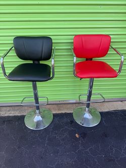 Set of bar stool swivel kitchen island chairs black red faux leather adjustable kitchen high chairs