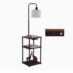 HSPauto Store
- Rustic End Table Lamp with Shelves & 3-Color Temperature LED Bulb & Charging Station(USB &Type-C &AC Port).