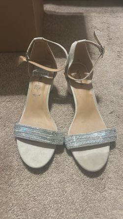Beige Block Heel Sandals with Rhinestone Strap