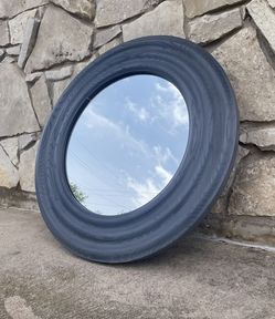 1 Large round wood framed wall mirror