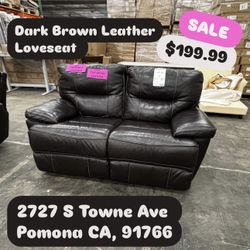 Dark Brown Leather Loveseat 