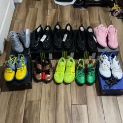 Lot of 9 Nike and Adidas basketball shoes.