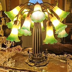 Bronze And Glass  15 Lilys  Lamp. 21" H X  21" D .They Are Two And Price  Are For Each.