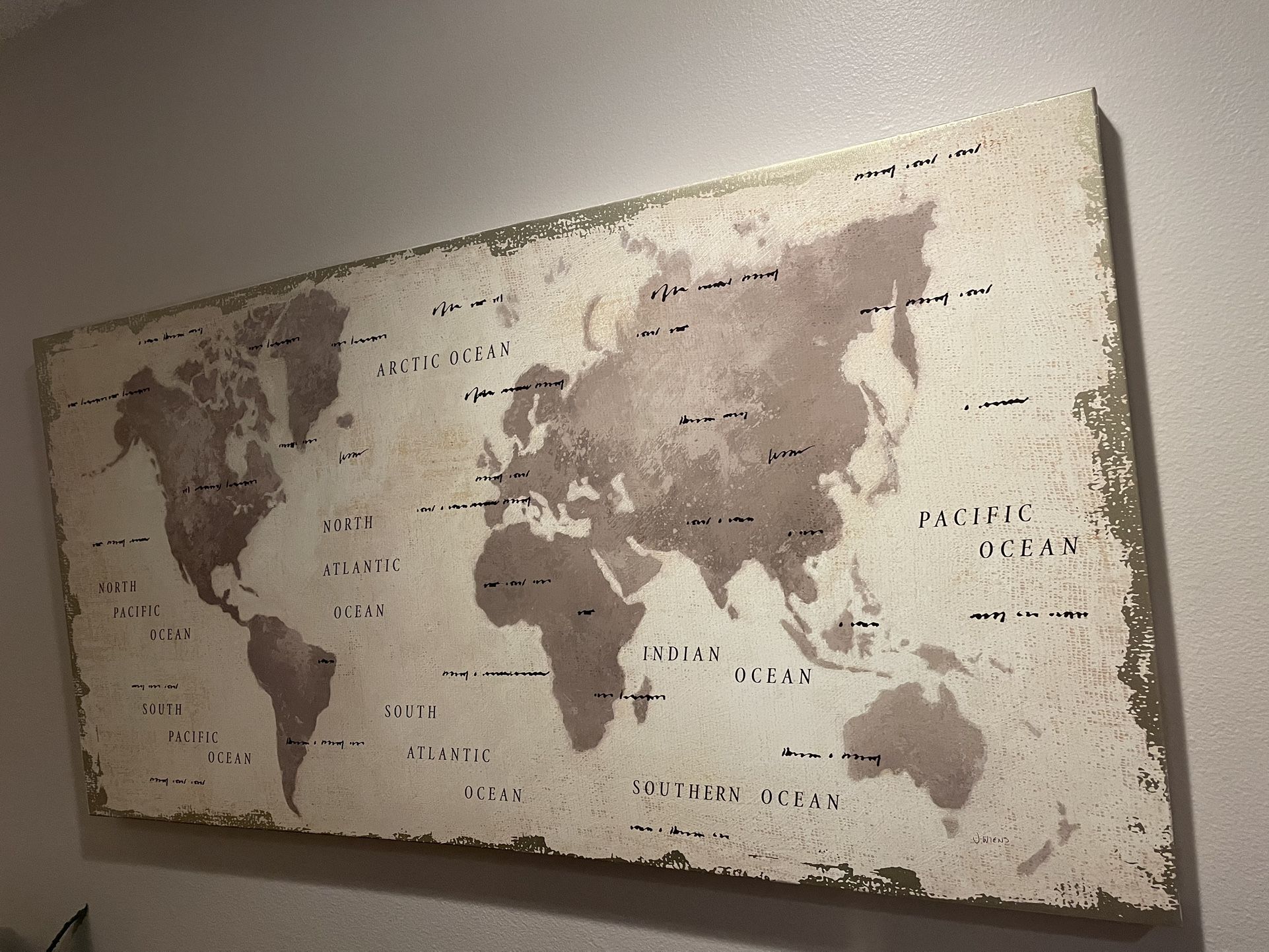 Large Vintage Canvas World Map - Wall Art (60”x30”)