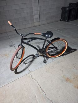 Beach Cruiser Bicycle Matte Black Orange Rims