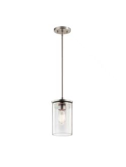 New Mini Pendant Hanging Light 1-Light Brushed Nickel Contemporary Shaded Kitchen with Clear Glass