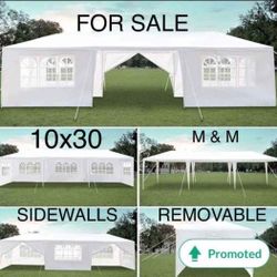10'x 30' White Gazebo Wedding Party Tent Canopy with 6 Windows & 2 Sidewalls-8