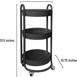 HOMESTEAD Round Rolling Side Table Cart, 3 Tier Metal Utility, 