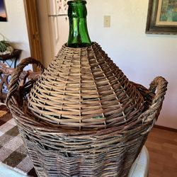 Antique Demijohn  Carboy 19’ High And 45” Waist In Wicker Basket