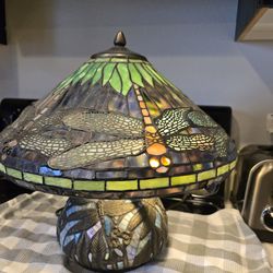 Dragonfly Tiffany Style Stained Glass Table Lamp Antique Bronze Multicolor