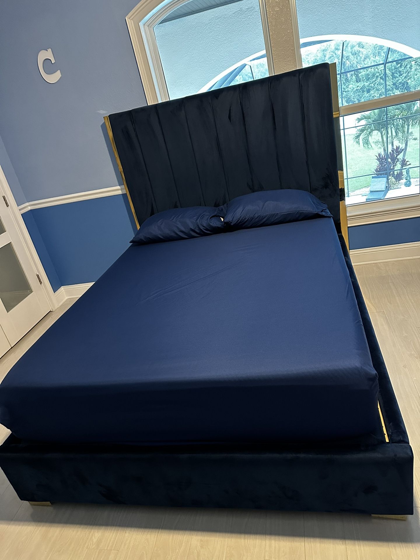 Navy Blue Queen Bed Frame