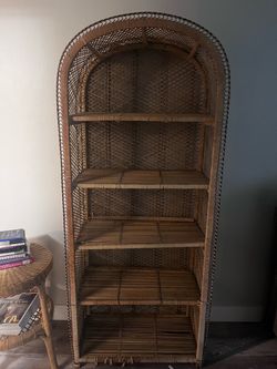 Arched Vintage Rattan Bookshelf