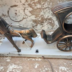Vintage Sessions Horse and Carriage Light Lamp Clock Metal Case Crafts Repair Crafts Art Decor