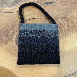 Vintage Beaded Mini Handbag • Black & Silver Evening Bag