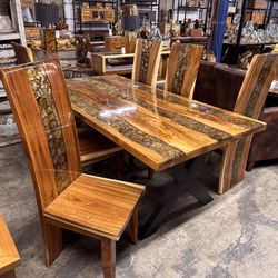 Gold Shell Resin Seven Piece Dining Set