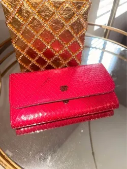 Ted Baker Pink Snakeskin Embossed Bifold Wallet Clasp Purse – Gold Logo