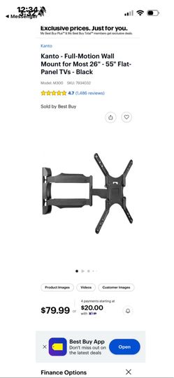 Kanto M300- Full-Motion Wall Mount for Most 26" - 55" Flat-Panel TVs - Black