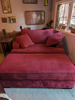 Red Fabric Loveseat with Ottoman