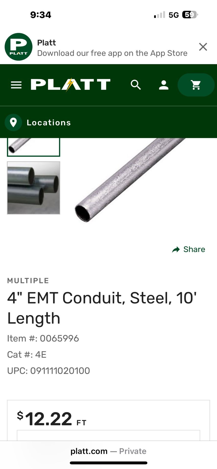 4” X 10’ EMT Conduit