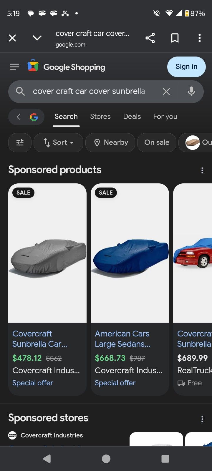 Sunbrella Cover Craft Car Cover