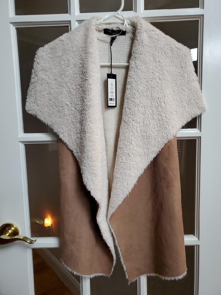 Romeo & Juliet Open Front Sherpa Suede Sweater Vest Small Reg $165