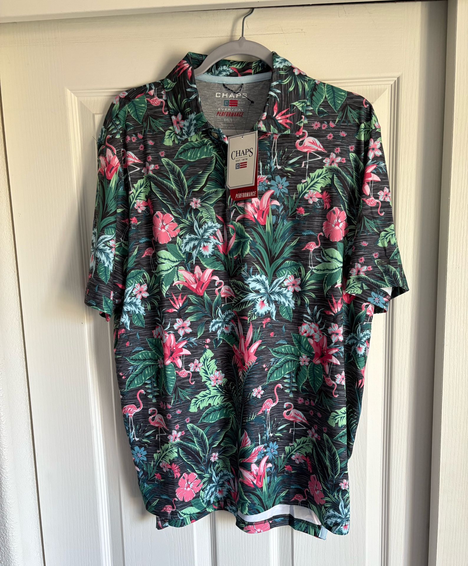 Chaps flamingo tropical polo shirt Large