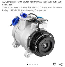 New AC Compressor with Clutch for BMW X5 320i 328i 428i 528i 535i 228i
328d 535d 740Ld xDrive, for 7SBU17C Style, with 6-Groove Pulley, 197364 Air Con