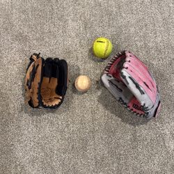 Two Baseball Gloves, Baseball & Softball 