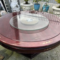 Chinese Rosewood Dining Table 60” & Lazy Susan 