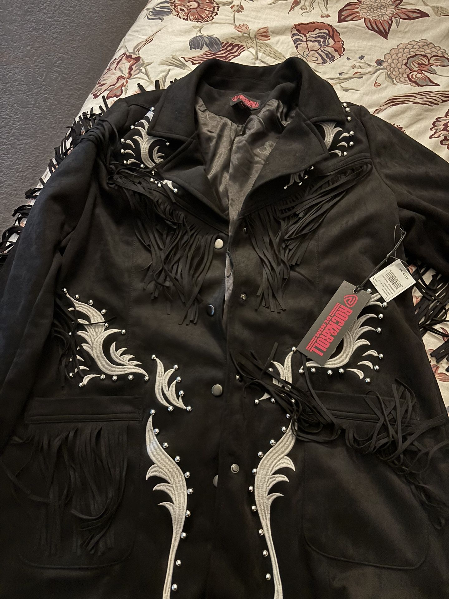 ROCK & ROLL DENIM WOMEN'S FAUX SUEDE FRINGE BLAZER