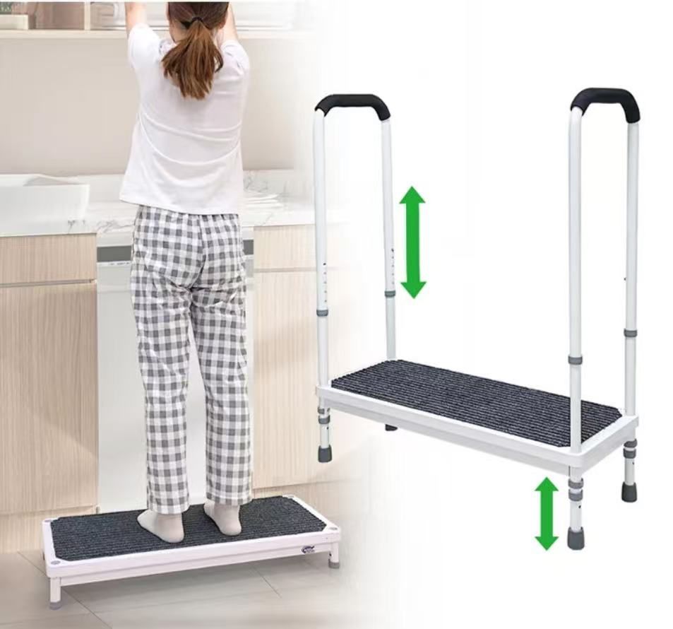 Step Stool with Handle for Elderly Medical Step Stools Seniors Handicap High Steps Mobility Platform Steel Foot Steps With Handrails Ramp Assist for