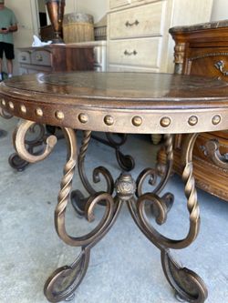 Round Leather End Table
