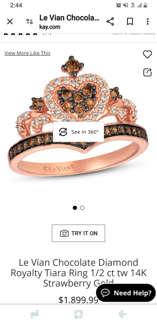 Le Vian Chocolate Diamond Royalty Tiara Ring 1/2 Ct 14K & Rose Gold Diamond Band 1/8 Ct 14K