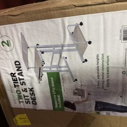 Standing Desk, Adjustable Height, Computer Desk, Laptop Desk, Portable, Rolling, Two Tier Sit And Stand Desk