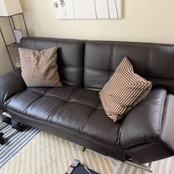 Brown Leather Sofa Bed with Outlets