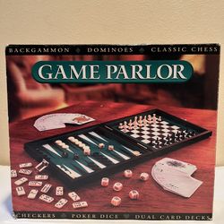 Game Parlor [Game] 6 in 1 Game Board Chess Checkers Dominoes Cards Dice