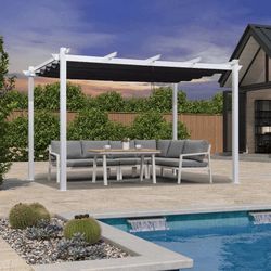 New PURPLE LEAF 10X13 Aluminum Outdoor Retractable Pergola with Sun Shade Canopy Cover White Patio Metal Shelter for Garden Pavilion Grill Gazebo Grap